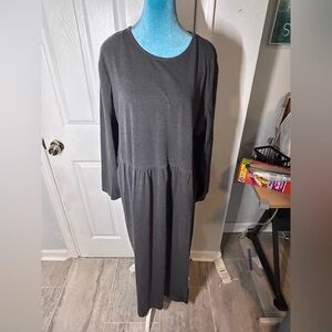 Lands' End Gray Long Sleeve Crew Neck Dress